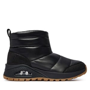 Śniegowce Skechers. Czarne buty zimowe Skechers, bez obcasa, bez zapięcia. Za 449,99 zł.