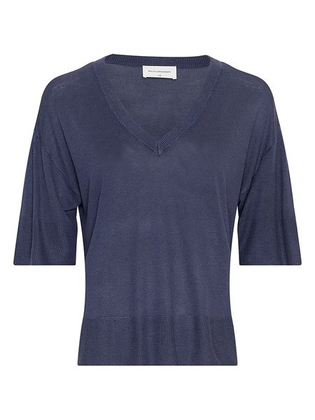 MOSS COPENHAGEN Bluzka w kolorze granatowym rozmiar: S/M. Niebieskie bluzki Moss Copenhagen, m, bez wzorów, bez kołnierzyka, bez ramiączek. Za 104,64 zł.