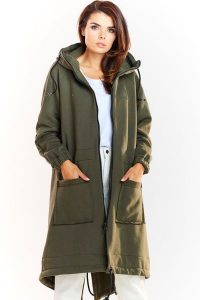 Ciepła długa bluza damska jak parka bawełna premium khaki. Brązowe bluzy Infinite You, l, bez wzorów, z bawełny, z kapturem. Za 319,00 zł.