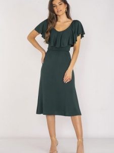 Sukienka Model A659 Bottle Green - awama. Zielone sukienki Awama, na spotkanie biznesowe, na lato, l, bez wzorów, z elastanu, eleganckie, bez kołnierzyka, bez ramiączek, midi. Za 276,30 zł.