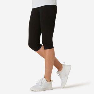 Legginsy krótkie fitness damskie Domyos 500 slim. Czarne legginsy DOMYOS, bez wzorów, z bawełny, długie. Za 39,99 zł.