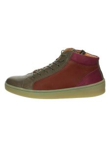 Think! Skórzane sneakersy "Kumi" w kolorze oliwkowo-bordowym rozmiar: 38,5. Brązowe trampki Think, bez wzorów, za kostkę, bez zapięcia. Za 429,95 zł.