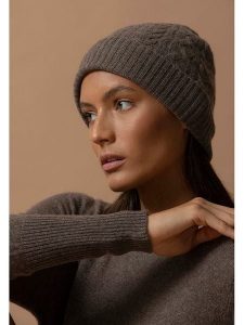 Perfect Cashmere Kaszmirowa czapka "Popi" w kolorze szarobrązowym rozmiar: onesize. Brązowe czapki Perfect Cashmere, bez wzorów, z kaszmiru. Za 148,96 zł.