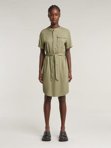 G-Star Sukienka w kolorze khaki rozmiar: XXS. Brązowe sukienki G-Star, na co dzień, xxs, bez wzorów, z tkaniny, retro, bez kołnierzyka, bez ramiączek, midi, proste. Za 195,99 zł.