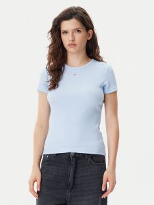 Tommy Jeans T-Shirt Essential DW0DW17383 Błękitny Slim Fit. Niebieskie t-shirty Tommy Jeans, xs, bez wzorów, z bawełny, bez kołnierzyka, bez ramiączek. Za 129,99 zł.
