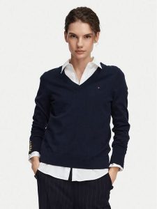 Tommy Hilfiger Sweter Jersy Wine WW0WW40098 Granatowy Regular Fit. Niebieskie swetry klasyczne TOMMY HILFIGER, xl, z bawełny, bez kołnierzyka. Za 409,99 zł.