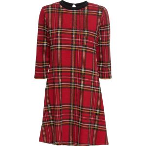 Sukienka mini żakardowa w kratę. Czerwone sukienki bonprix, bez wzorów, z żakardem, bez kołnierzyka, bez ramiączek, mini. Za 137,99 zł.