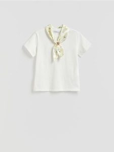 T-shirt z apaszką - złamana biel. Apaszki i chusty Reserved, bez wzorów, z bawełny. Za 89,99 zł.