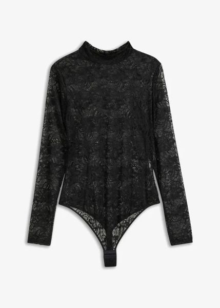 Body ze stringami z koronki. Czarne body i gorsety bonprix, bez wzorów, z koronki. Za 97,99 zł.