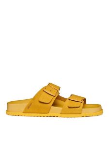Geox Klapki D Sandybett D558RA 00022 C2006 Żółty. Żółte klapki Geox, bez wzorów, ze skóry, bez obcasa. Za 359,99 zł.