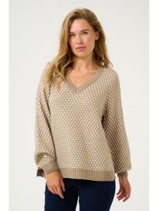 CULTURE Sweter "Cardeen" w kolorze beżowo-kremowym rozmiar: L/XL. Brązowe swetry oversize Culture, l, bez wzorów, z wełny, bez ramiączek. Za 140,53 zł.