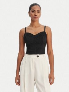 Guess Top W6RH03 WJ472 Czarny Slim Fit. Czarne topy Guess, xxl, z aplikacjami, z syntetyku, bez kołnierzyka, bez ramiączek. Za 180,99 zł.