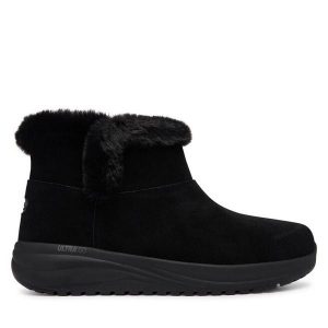 Śniegowce Skechers. Czarne buty zimowe Skechers, bez obcasa, bez zapięcia. Za 429,99 zł.