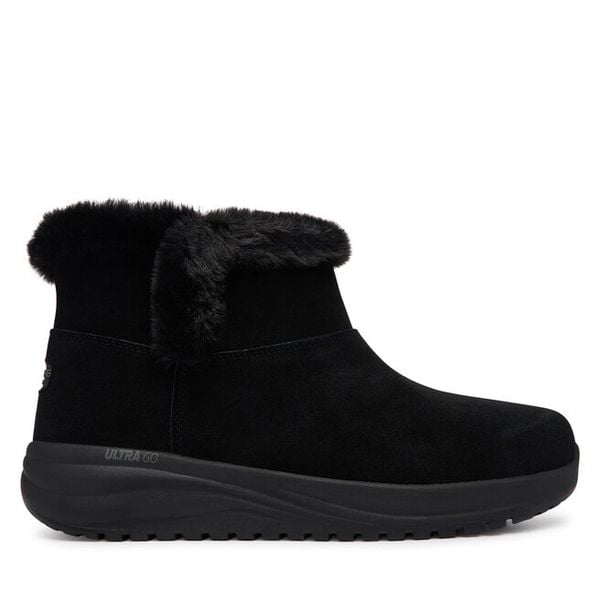 Śniegowce Skechers. Czarne buty zimowe Skechers, bez obcasa, bez zapięcia. Za 429,99 zł.