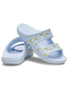 Crocs Klapki "Baya" w kolorze błękitno-żółto-białym rozmiar: 41/42. Niebieskie klapki Crocs, bez wzorów, z otwartym noskiem, bez obcasa. Za 122,96 zł.