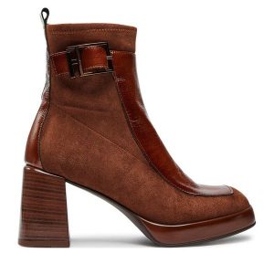 Botki Hispanitas. Brązowe botki Hispanitas, bez wzorów, bez obcasa, na słupku, bez zapięcia. Za 599,99 zł.