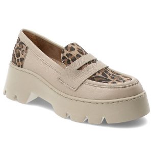 Beżowe Półbuty Armodo Stylowe Obuwie Damskie Ze Skóry Naturalnej. Brązowe półbuty Armodo, bez wzorów, z jeansu, bez obcasa, na platformie, bez zapięcia. Za 399,00 zł.