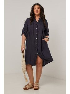 Curvy Lady Lniana sukienka w kolorze granatowym rozmiar: 48/50. Niebieskie sukienki Curvy Lady, bez wzorów, ze lnu, klasyczne, bez kołnierzyka, bez ramiączek, midi. Za 188,45 zł.
