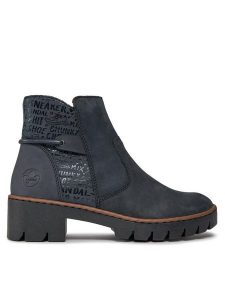 Rieker Botki X5755-14 Granatowy. Niebieskie botki Rieker, bez wzorów, ze skóry, bez obcasa, na słupku, bez zapięcia. Za 209,99 zł.