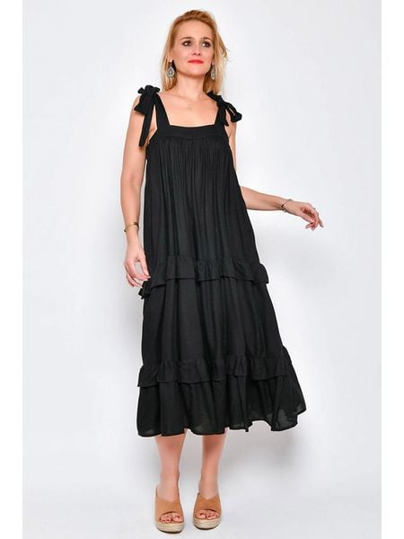 Tarifa Sukienka w kolorze czarnym rozmiar: M. Czarne sukienki Tarifa, na co dzień, m, bez wzorów, z wiskozy, bez kołnierzyka, bez ramiączek, maxi, proste. Za 41,49 zł.