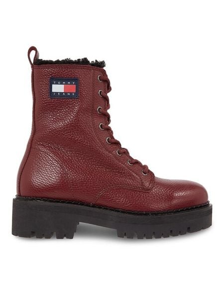 Tommy Jeans Trzewiki Tjw Urban Tumbled Ltr Wl EN0EN02317 Bordowy. Czerwone botki Tommy Jeans, bez wzorów, z jeansu, bez obcasa, na płaskiej podeszwie, bez zapięcia. Za 489,99 zł.