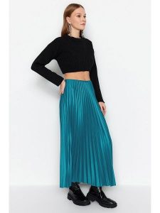 Trendyol Spódnica plisowana w kolorze niebieskim rozmiar: L/XL. Niebieskie spódnice Trendyol, l, bez wzorów, maxi. Za 61,46 zł.