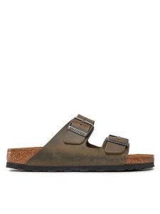 Birkenstock Klapki Arizona 1027039 Khaki. Brązowe klapki Birkenstock, bez wzorów, ze skóry, bez obcasa. Za 379,99 zł.