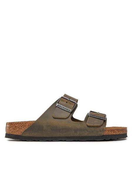 Birkenstock Klapki Arizona 1027039 Khaki. Brązowe klapki Birkenstock, bez wzorów, ze skóry, bez obcasa. Za 379,99 zł.