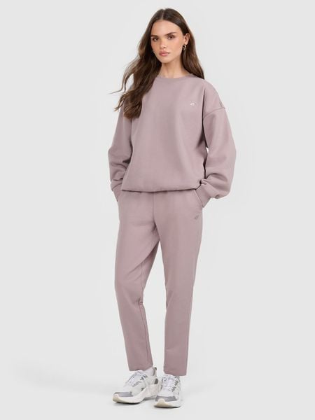 4F Spodnie dresowe damskie - beżowe M. Brązowe spodnie sportowe 4f, l, bez wzorów, z bawełny, z podwyższonym stanem, na fitness i siłownię. Za 129,99 zł.