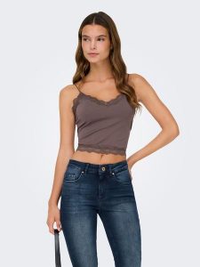 ONLY Top w kolorze brązowym rozmiar: M/L. Brązowe topy ONLY, l, bez wzorów, z koronki, bez kołnierzyka, bez ramiączek. Za 39,99 zł.