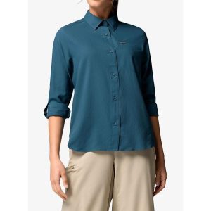 Koszula podróżnicza damska Columbia Silver Ridge Utility II LS Shirt. Niebieskie koszule Columbia, bez wzorów, bez kołnierzyka, bez ramiączek. Za 330,69 zł.