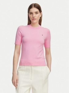 Tommy Hilfiger Sweter WW0WW49705 Różowy jasny Slim Fit. Czerwone swetry klasyczne TOMMY HILFIGER, xl, z bawełny, bez kołnierzyka. Za 234,99 zł.