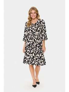 SAINT TROPEZ Sukienka w kolorze biało-czarnym rozmiar: M. Białe sukienki Saint Tropez, na imprezę, m, bez wzorów, z wiskozy, klasyczne, bez kołnierzyka, bez ramiączek, midi. Za 126,99 zł.