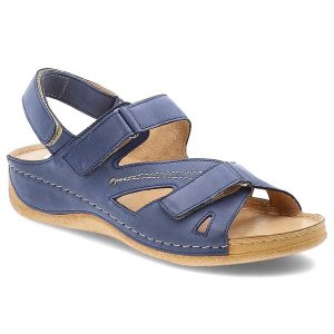 Niebieskie Sandały Armodo Modne Obuwie Damskie. Niebieskie sandały Armodo, bez wzorów, ze skóry, bez obcasa, na koturnie, bez zapięcia. Za 269,00 zł.
