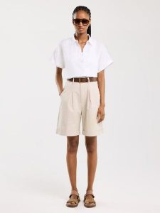 BIG STAR Bluzka w kolorze białym rozmiar: XL. Białe bluzki Big Star, xl, bez wzorów, ze lnu, retro, bez kołnierzyka, bez ramiączek. Za 129,99 zł.