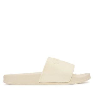 Klapki Guess. Białe klapki Guess, z aplikacjami, bez obcasa. Za 199,99 zł.