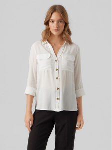 Vero Moda Koszula Bumpy 10275283 Biały Regular Fit. Białe koszule Vero Moda, xl, bez wzorów, z wiskozy, bez kołnierzyka, bez ramiączek. Za 139,99 zł.