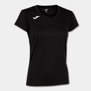 Koszulka do biegania damska Joma Record II z krótkim rękawem. Czarne bluzki JOMA, xl, bez wzorów, sportowe, bez kołnierzyka, bez ramiączek. Za 55,99 zł.