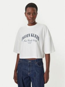 Calvin Klein Jeans T-Shirt LV047F813G Biały Boxy Fit. Białe t-shirty Calvin Klein Jeans, s, bez wzorów, z bawełny, bez kołnierzyka, bez ramiączek. Za 209,99 zł.