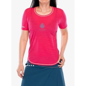 Koszulka treningowa damska Crazy Shirt Exit. Czerwone bluzki Crazy, bez wzorów, sportowe, bez kołnierzyka, bez ramiączek. Za 251,99 zł.