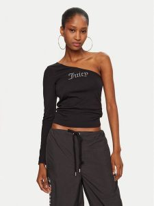 Juicy Couture Bluzka Nella JCWCT24310 Czarny Slim Fit. Czarne bluzki Juicy Couture, m, bez wzorów, bez kołnierzyka, bez ramiączek. Za 219,99 zł.