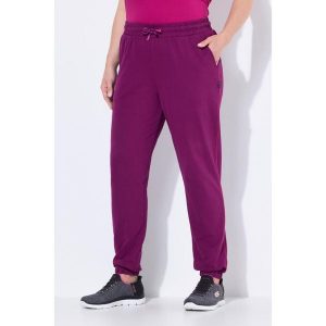 Damskie Spodnie dresowe lamówka z boku elastyczny ściągacz elastyczny dół. Czerwone spodnie dresowe Ulla Popken, plus size, bez wzorów, z bawełny. Za 199,99 zł.