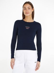 TOMMY JEANS Koszulka w kolorze granatowym rozmiar: S. Niebieskie bluzki Tommy Jeans, s, bez wzorów, z jeansu, bez kołnierzyka, bez ramiączek. Za 114,17 zł.