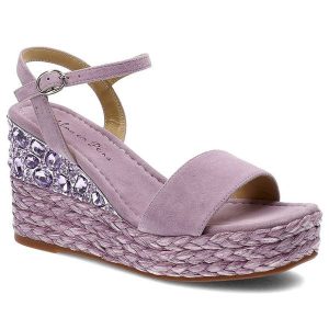 Fioletowe Sandały Alma En Pena Eleganckie Buty Damskie. Fioletowe sandały Alma en Pena, bez wzorów, ze skóry, bez obcasa, na koturnie, bez zapięcia. Za 479,00 zł.