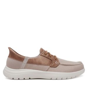 Półbuty Skechers. Brązowe półbuty Skechers, bez wzorów, bez obcasa, na płaskiej podeszwie, bez zapięcia. Za 339,99 zł.