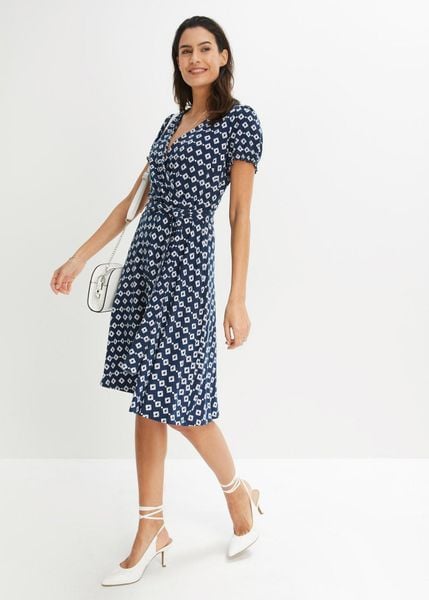 Sukienka z dżerseju z mieszanki wiskozy. Niebieskie sukienki bonprix, bez wzorów, z dżerseju, bez kołnierzyka, bez ramiączek, dopasowane. Za 169,99 zł.