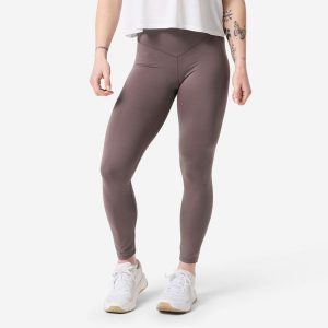 Legginsy do treningu siłowego damskie Domyos. Czarne legginsy DOMYOS, bez wzorów, z materiału, z podwyższonym stanem, długie. Za 149,99 zł.