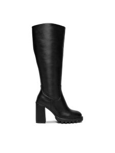 Nine West Kozaki CEO-HALA-01 Czarny. Czarne kozaki Nine West, bez wzorów, z materiału, bez obcasa, na słupku, bez zapięcia. Za 359,99 zł.