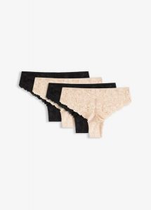 Figi brazylijskie ( 4 szt.). Czarne figi bonprix, bez wzorów, z koronki. Za 64,99 zł.