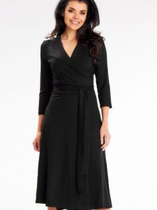 Sukienka Model A653 Black - awama. Czarne sukienki Awama, na randkę, l, bez wzorów, z elastanu, bez kołnierzyka, plus size, bez ramiączek, midi, dopasowane. Za 356,58 zł.